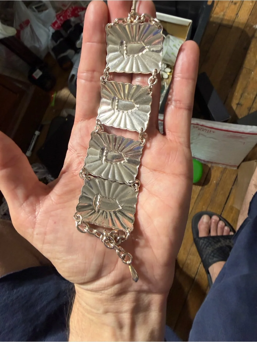 Vintage W Germany Eloxal style aluminum Sailboat panel link bracelet
